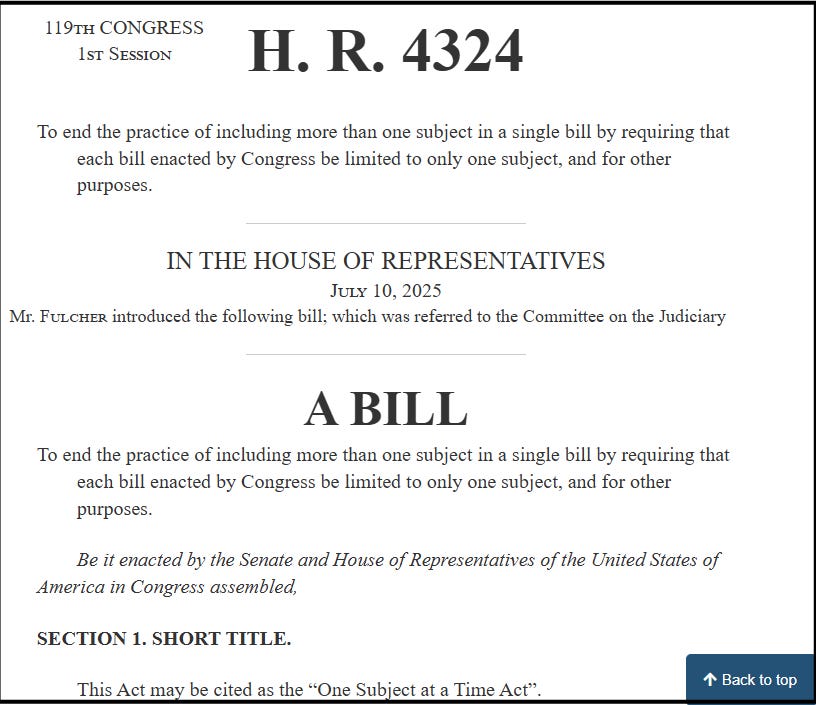 CALL TO ACTION — Idaho Congressman Russ Fulcher Reintroduces ‘One Subject At A Time Act’ Ahead of Fiscal Year Deadline