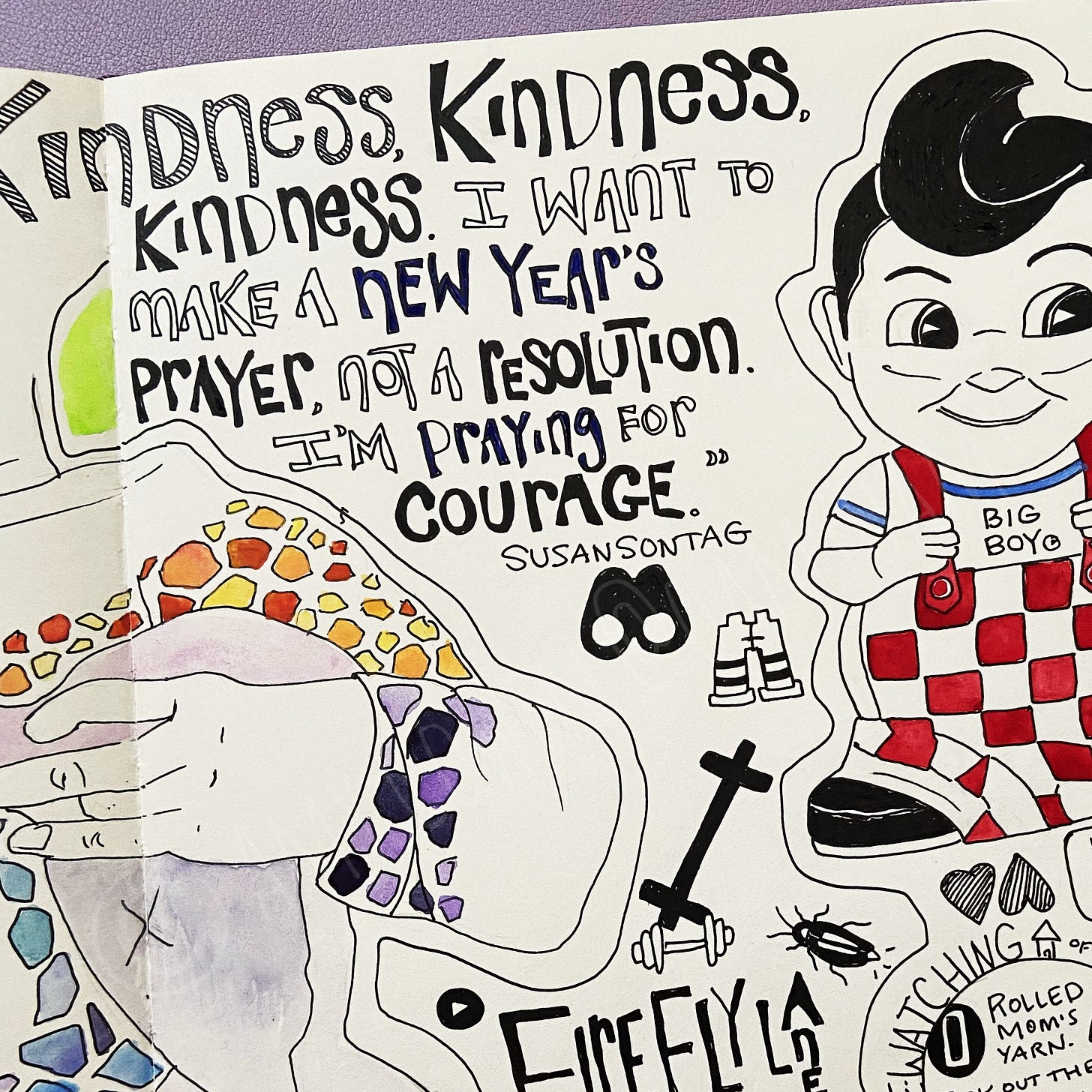 Sample page from an illustrated journal with a quote Sample page from an illustrated journal with a quote