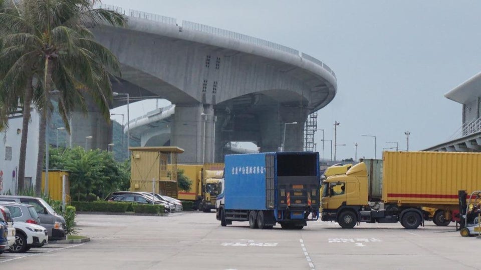 DHL's Central Asia Hub is located directly beneath the Zhuhai-Macau Bridge, the longest sea bridge... [+] in the world.