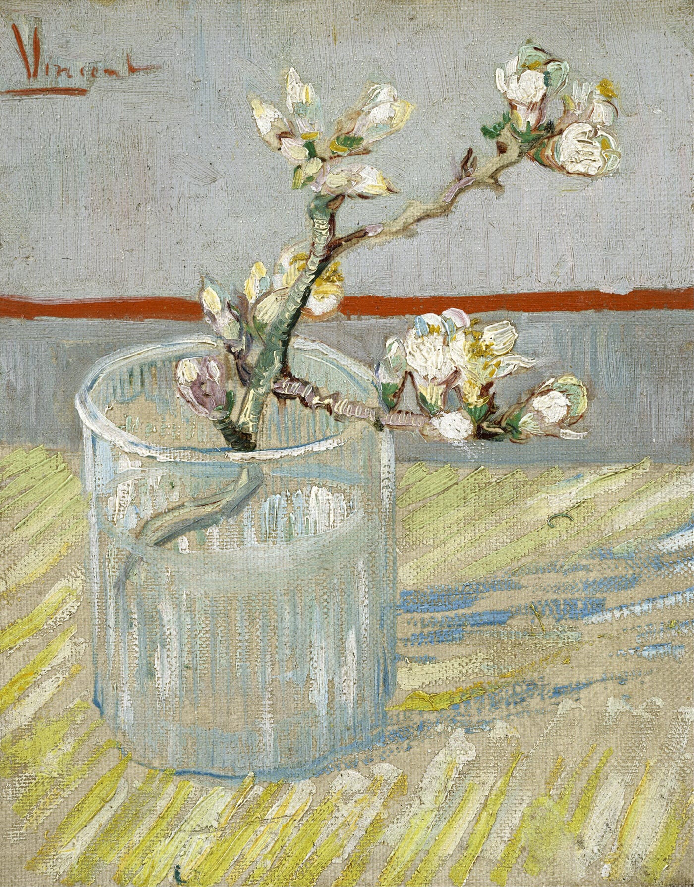 Vincent van Gogh, a sprig of blossoming almond branch in a glass, oil study, 1888 Vincent van Gogh, a sprig of blossoming almond branch in a glass, oil study, 1888