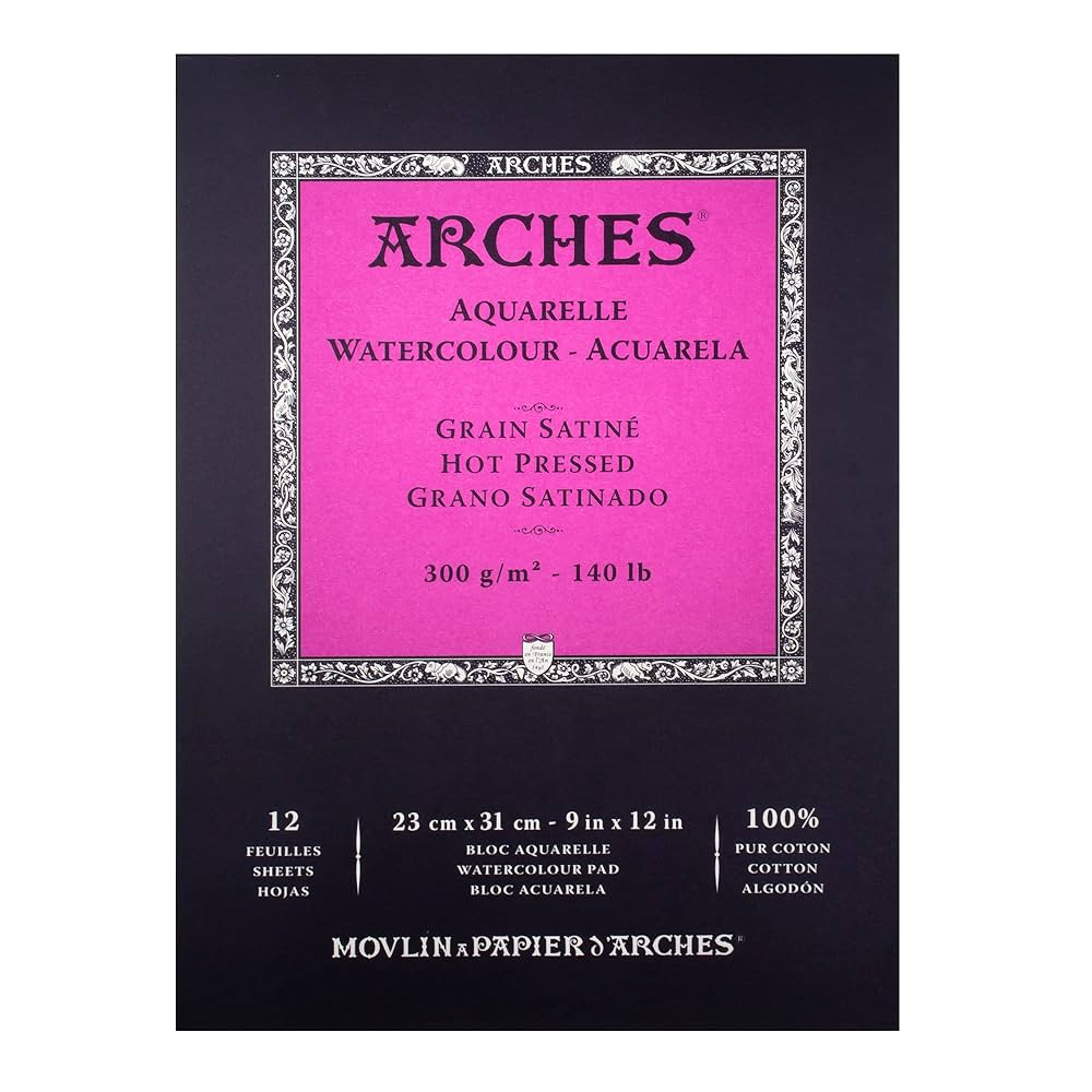 Arches Watercolor Pad 9x12-inch Natural White 100% Cotton Paper - 12 Sheet Arches  Hot Press Watercolor Paper 140 lb Pad - Arches Art Paper for Watercolor  Gouache Ink Acrylic and More : Amazon.ca: Home