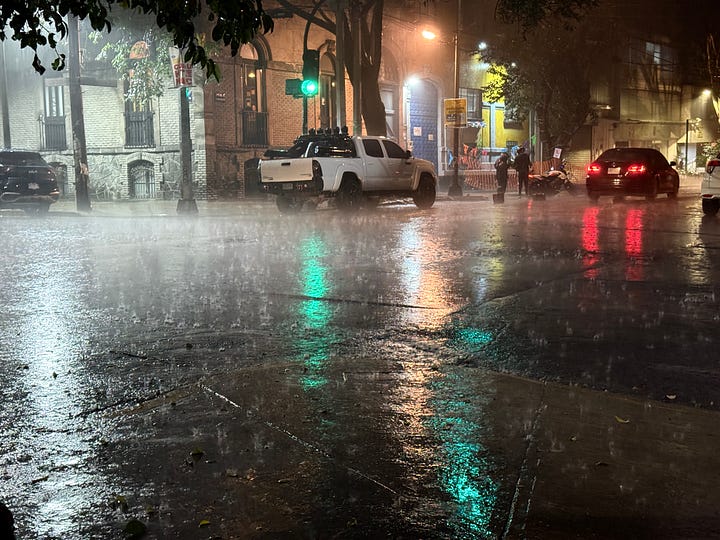 Rainy streets at night, Mexico City