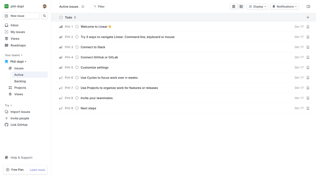 Linear screenshot Linear screenshot