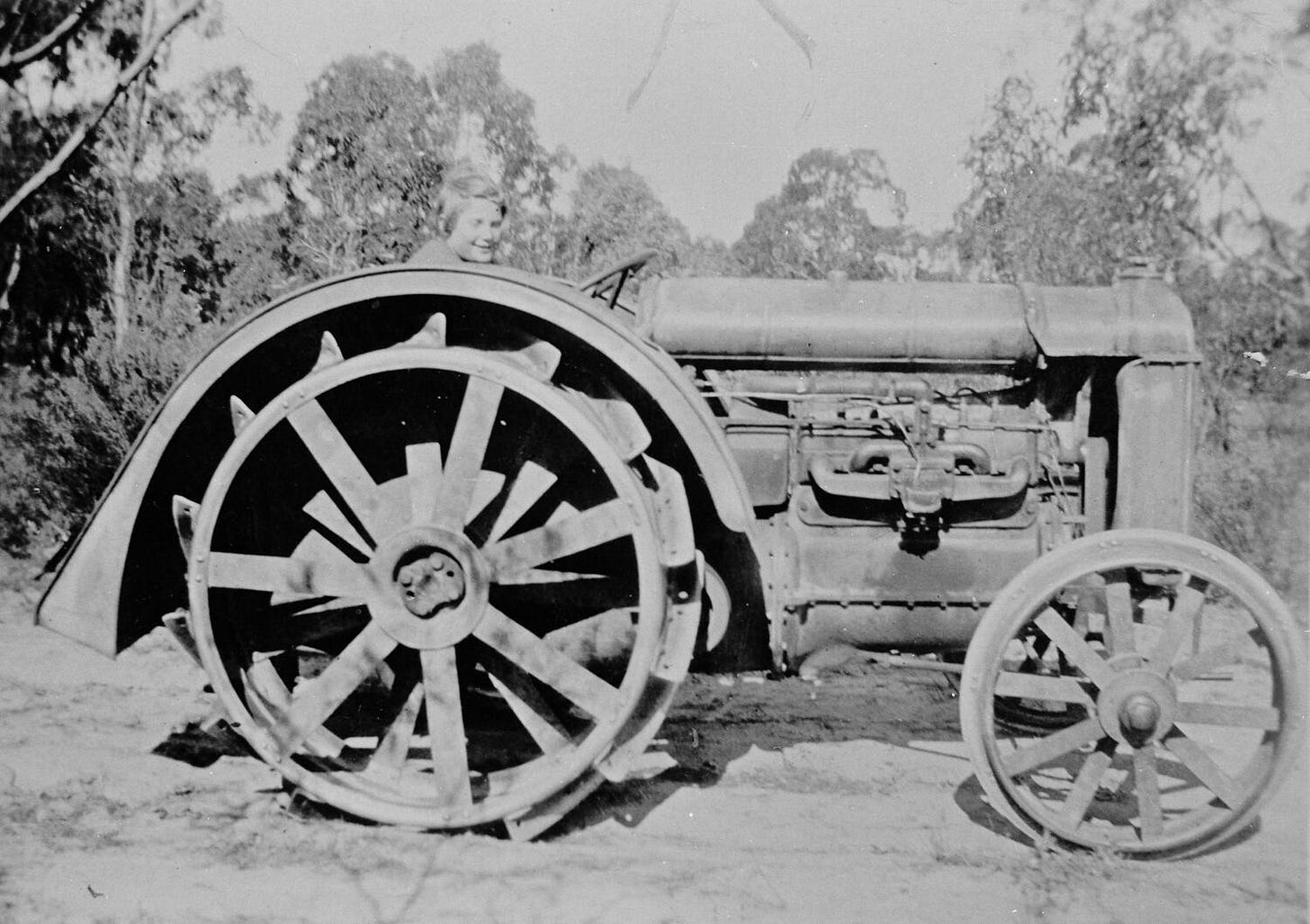 Image of a vintage Fordson tractor with metal wheels Image of a vintage Fordson tractor with metal wheels