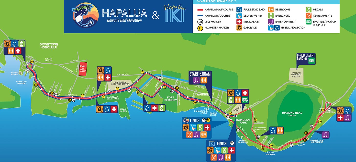 Hapalua Half Marathon and Iki course map.