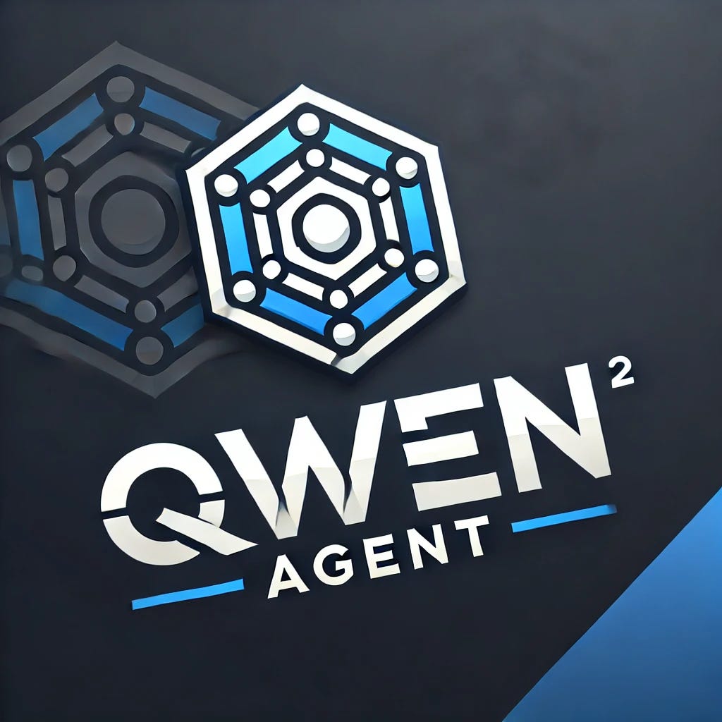 A logo with a blue and white geometric design next to the text 'Qwen-Agent' on a dark background, similar to the 'Qwen2' image.