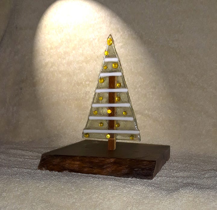 Fused Glass Christmas Tree made by Kathie at The Manor Studio in Deer Island.