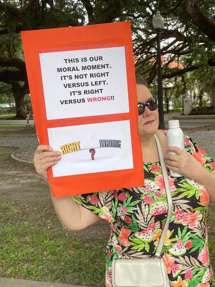 May be an image of 1 person and text that says 'THIS THISISOUR IS OUR MORAL MOMENT. IT'S NOT RIGHT VERSUS LEFT. IT'S RIGHT VERSUS WRONG!! द WRONG RIGHT'