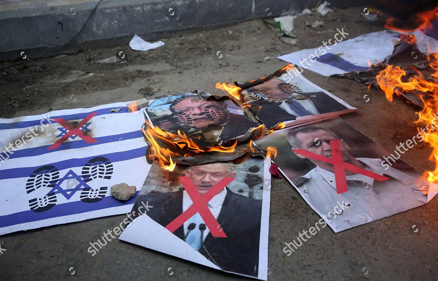 Burning Israeli Flags Portraits Israeli Officials Editorial Stock Photo ...