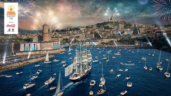 Visuel 3D de l'arrivée du Belem à Marseille pour le lancement du Relais de la Flamme Olympique.