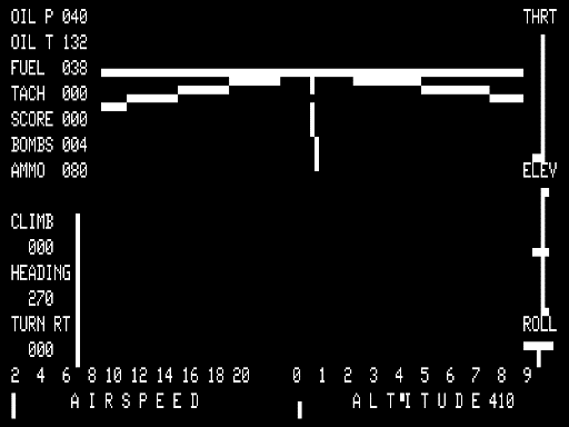 Flight Simulator (TRS-80) screenshot: Sitting on runway ready for take-off Flight Simulator (TRS-80) screenshot: Sitting on runway ready for take-off