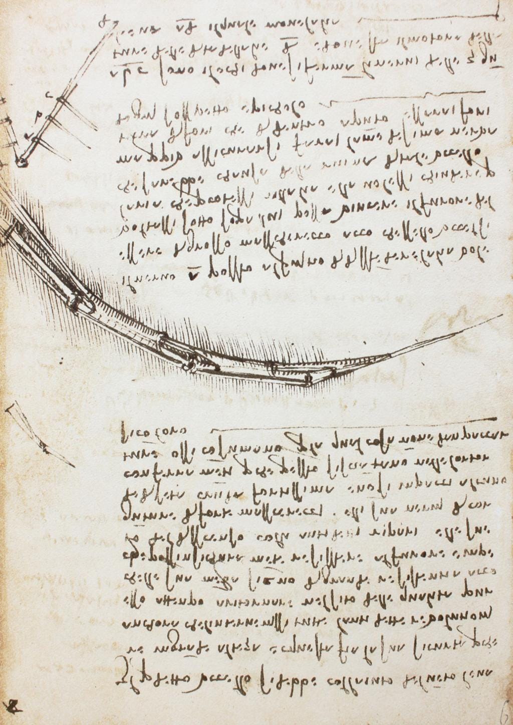 Leonardo da Vinci Codex Leicester manuscript page — mirror script, engineering sketches, c.1506–1510