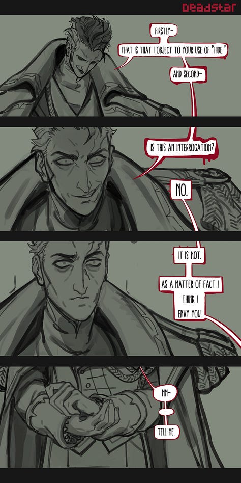 Saren von Aurastor interacting with subordinates. Awful.