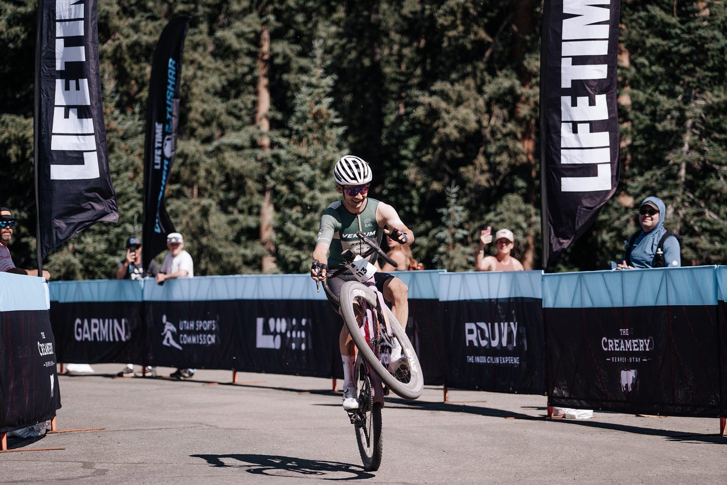 Zach Calton (Ventum) has enough time in hand to celebrate the victory at 2025 Crusher in the Tushar