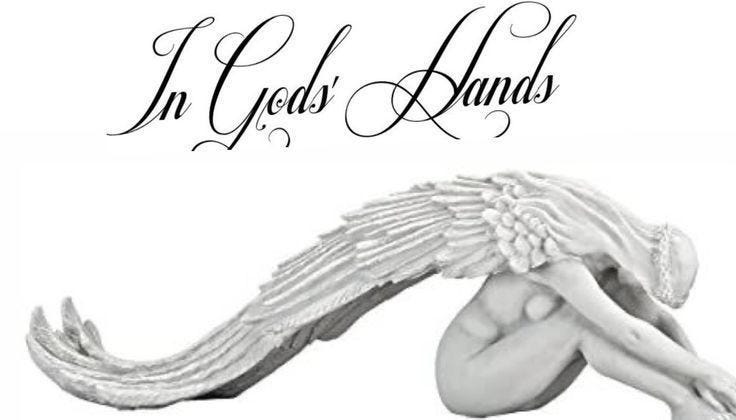 This may contain: an angel statue with the words in years hands