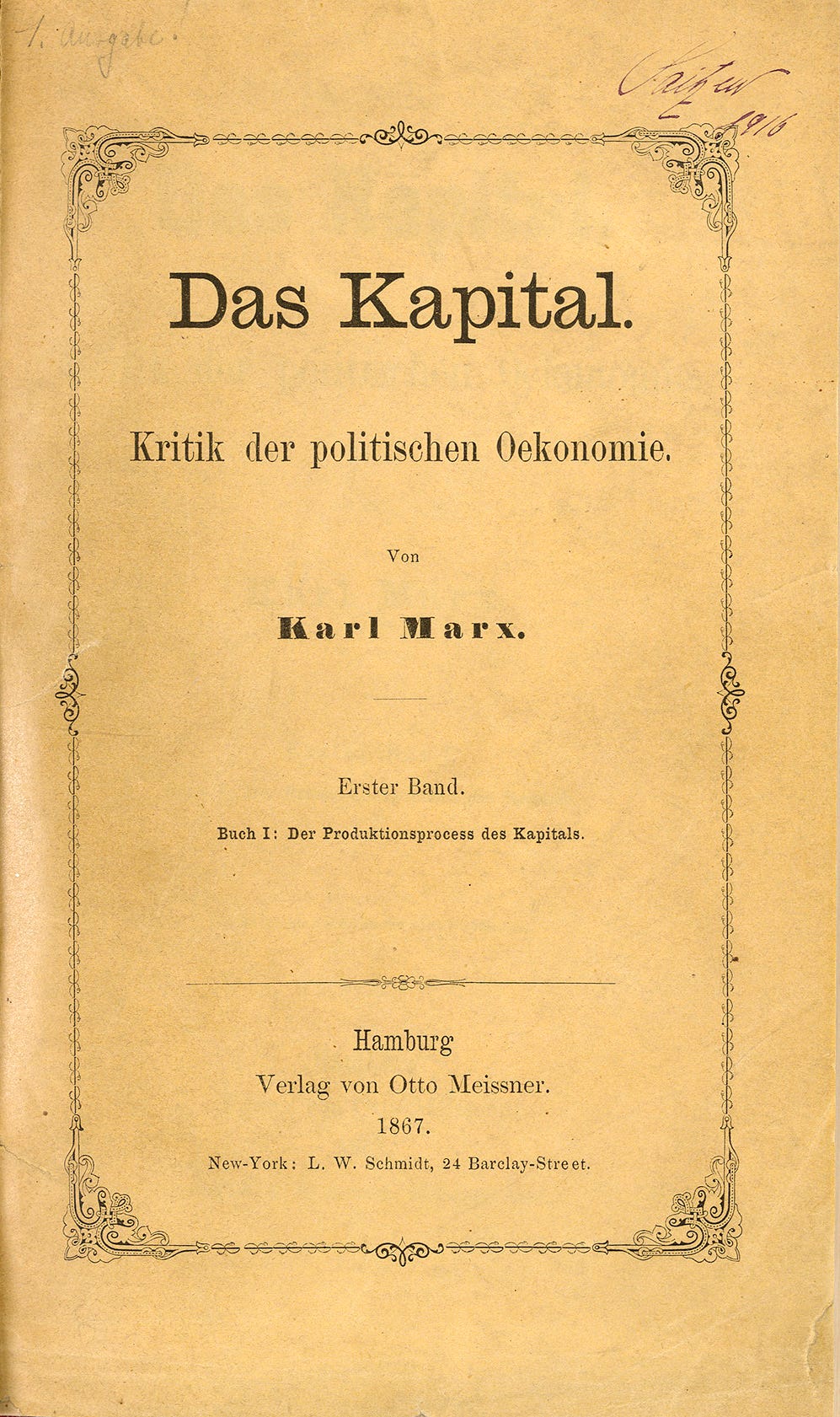 First edition title page of Volume I (1867). Volume II and Volume III were published in 1885 and 1894, respectively. Zentralbibliothek Zürich project, Public Domain First edition title page of Volume I (1867). Volume II and Volume III were published in 1885 and 1894, respectively. Zentralbibliothek Zürich project, Public Domain
