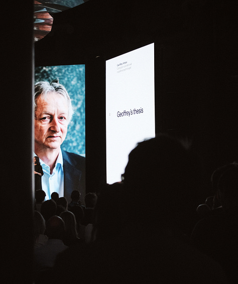 A gallery of 6 images showing close ups of the audience and zoomed out photographs of the Sana AI Summit stage.