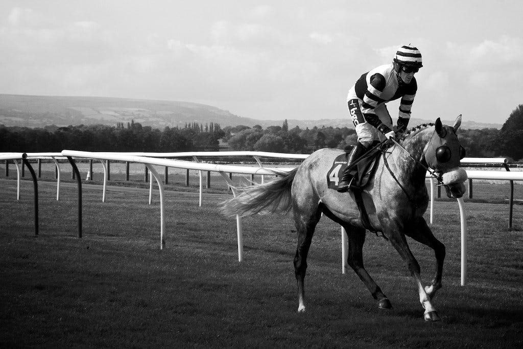 AP McCoy Black & White Horse Racing Photo
