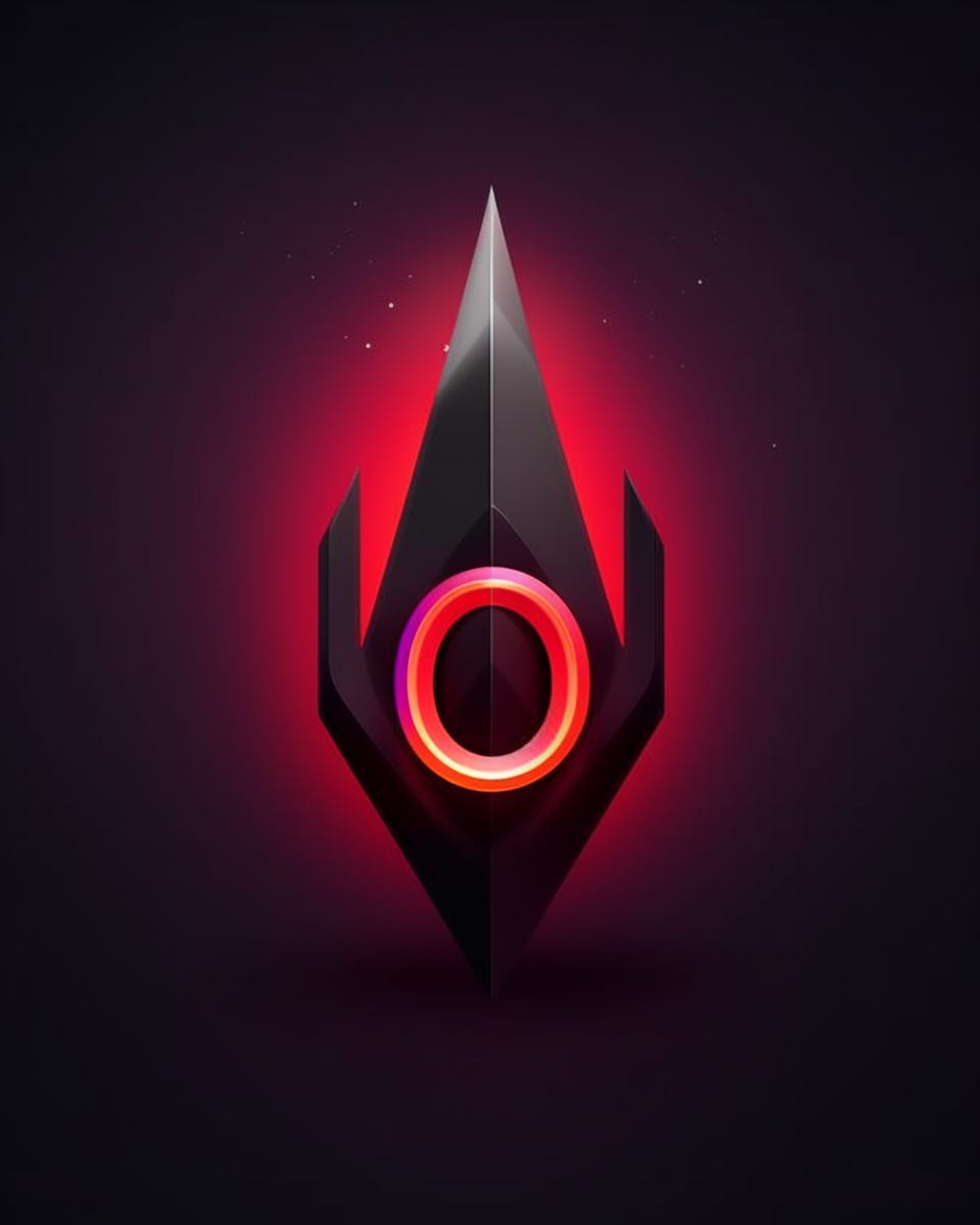 A stylized, futuristic logo for OSINT GPT featuring a sleek, dark, elongated triangular shape with sharp edges. The logo has a glowing red circle near the base, emitting a vibrant red light that illuminates the surrounding area, creating a striking visual effect against a dark background.