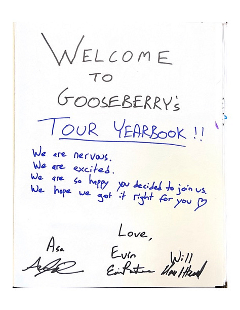 Selected images from Gooseberry's tour yearbook