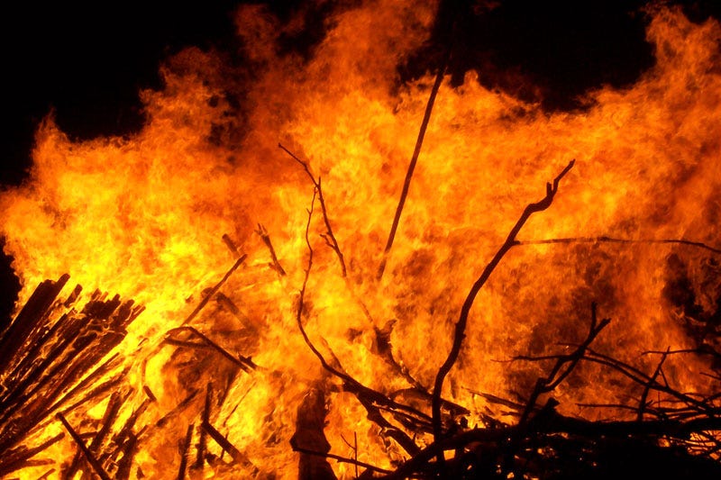 A controlled bonfire at night A controlled bonfire at night