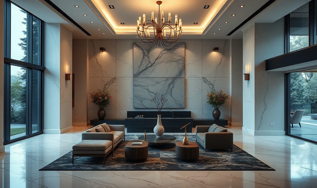A luxury home interior that feels empty or echoing, representing success that looks impressive from the outside but feels empty when inhabited. A luxury home interior that feels empty or echoing, representing success that looks impressive from the outside but feels empty when inhabited.