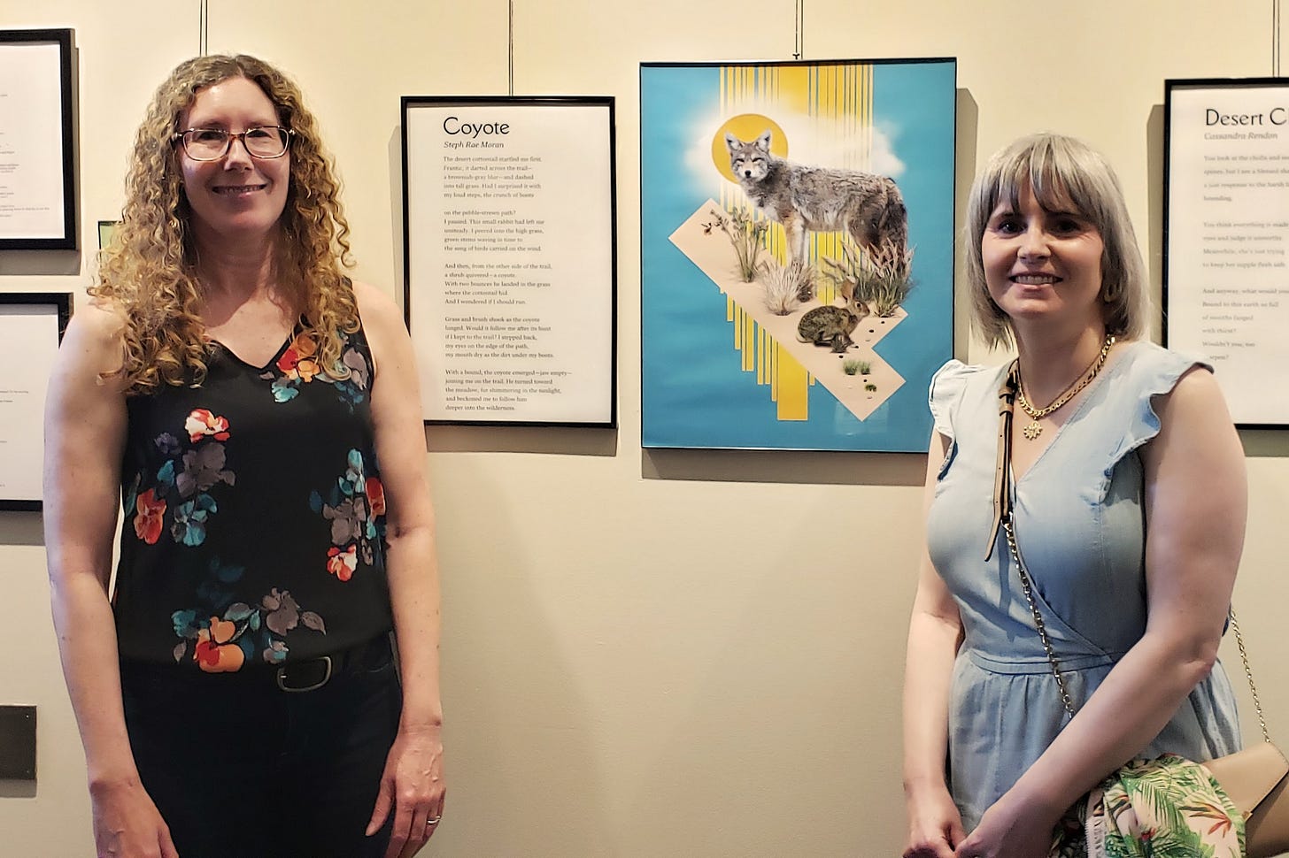 Photo of Steph and Marianne with their creative pieces.