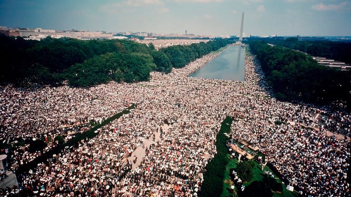 A massive crowd assembled on the National Mall during the March on Washington. A massive crowd assembled on the National Mall during the March on Washington.