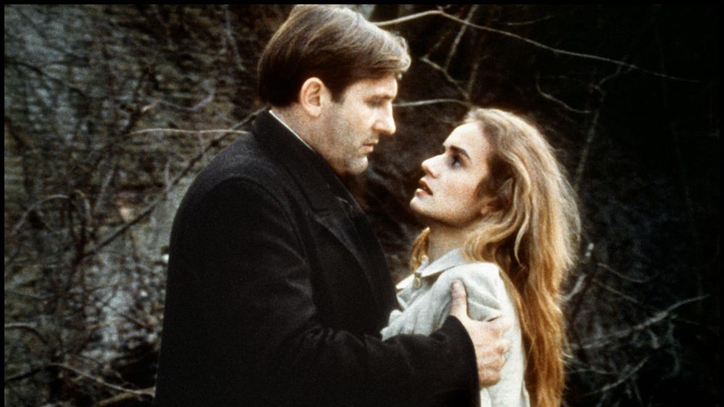 Scène du film Sous le soleil de Satan, entre Gérard Depardieu et Sandrine Bonnaire; réalisateur: Maurice Pialat