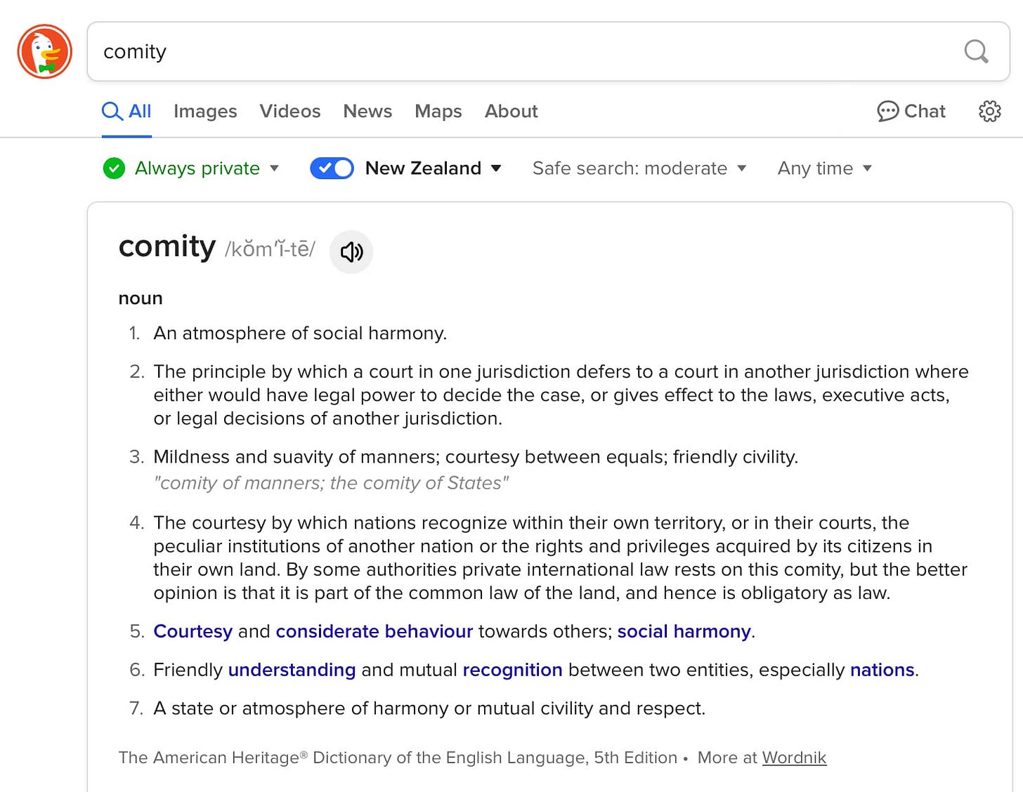 Comity - - new word for me Comity - - new word for me