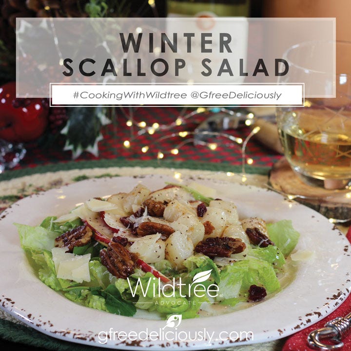 plate with lettuce greens, anjou Pear and seared sea scallops with candied pecans plate with lettuce greens, anjou Pear and seared sea scallops with candied pecans