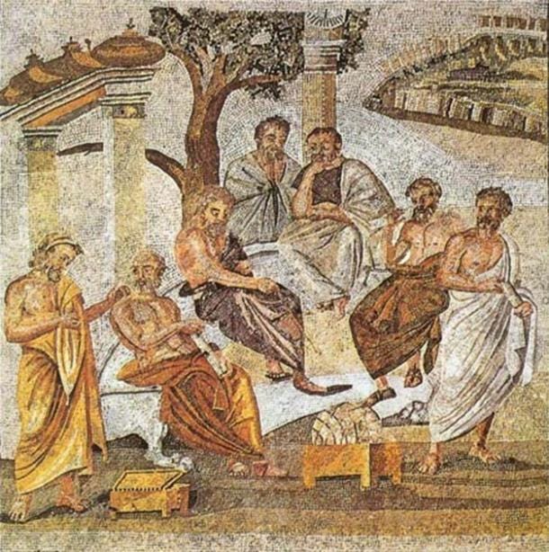 In the early history of childhood and education, Plato’s Academy is one of the first known examples of further education. Pictured: a mosaic depicting Plato’s Academy, which can be found in Pompeii. (Public domain)