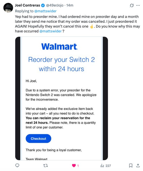 Walmart Nintendo Switch 2 pre-order: some US customers can buy it again