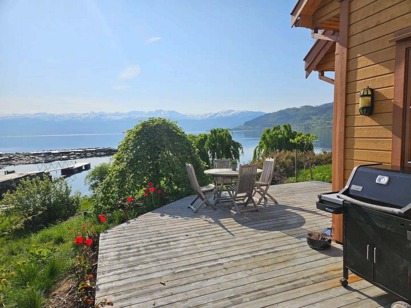 Outdoor living space at Fjord Coliving, Norway