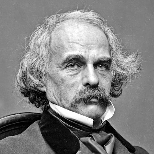 Black-and-white photograph of American author Nathaniel Hawthorne, who wrote the short story "Young Goodman Brown."