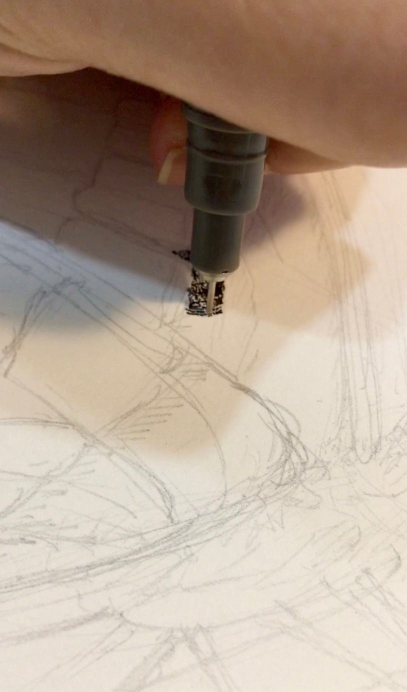 Close up of my hand drawing with fine liner pen