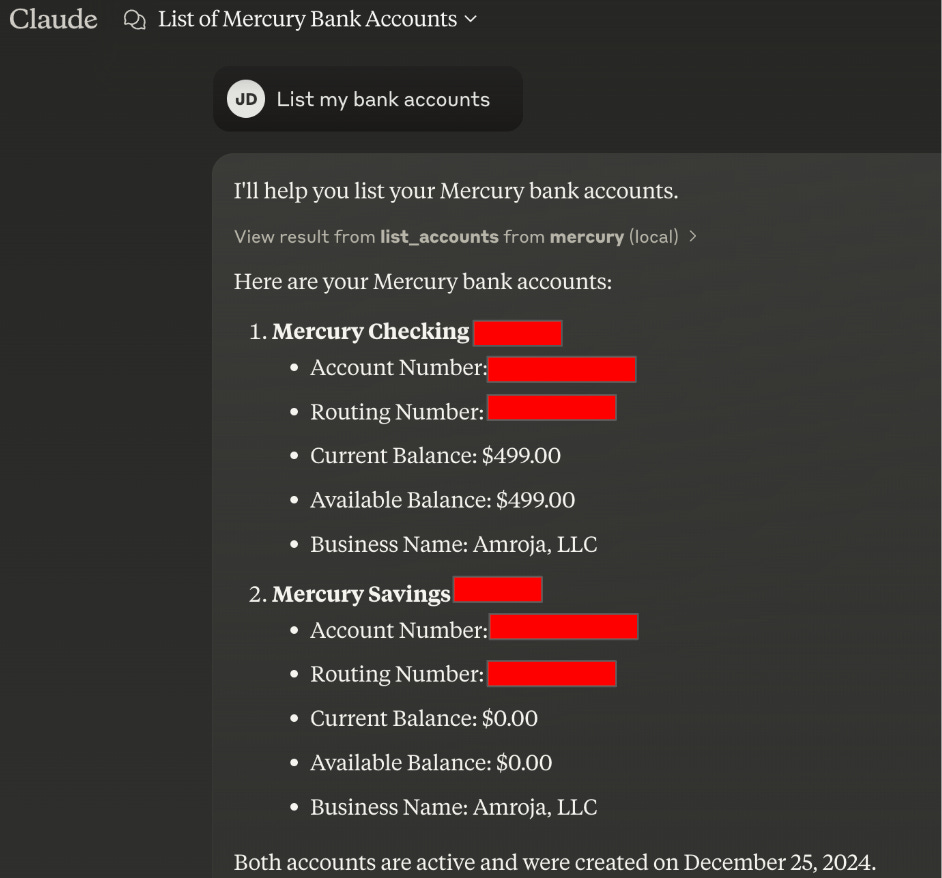 Account list shows checking and savings account