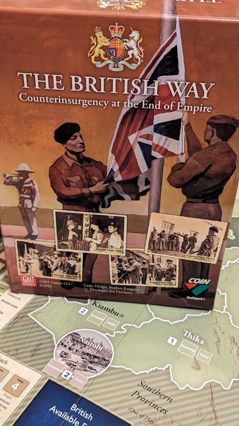 Box of the tabletop wargame The British Way on the mounted map depicting Kenya