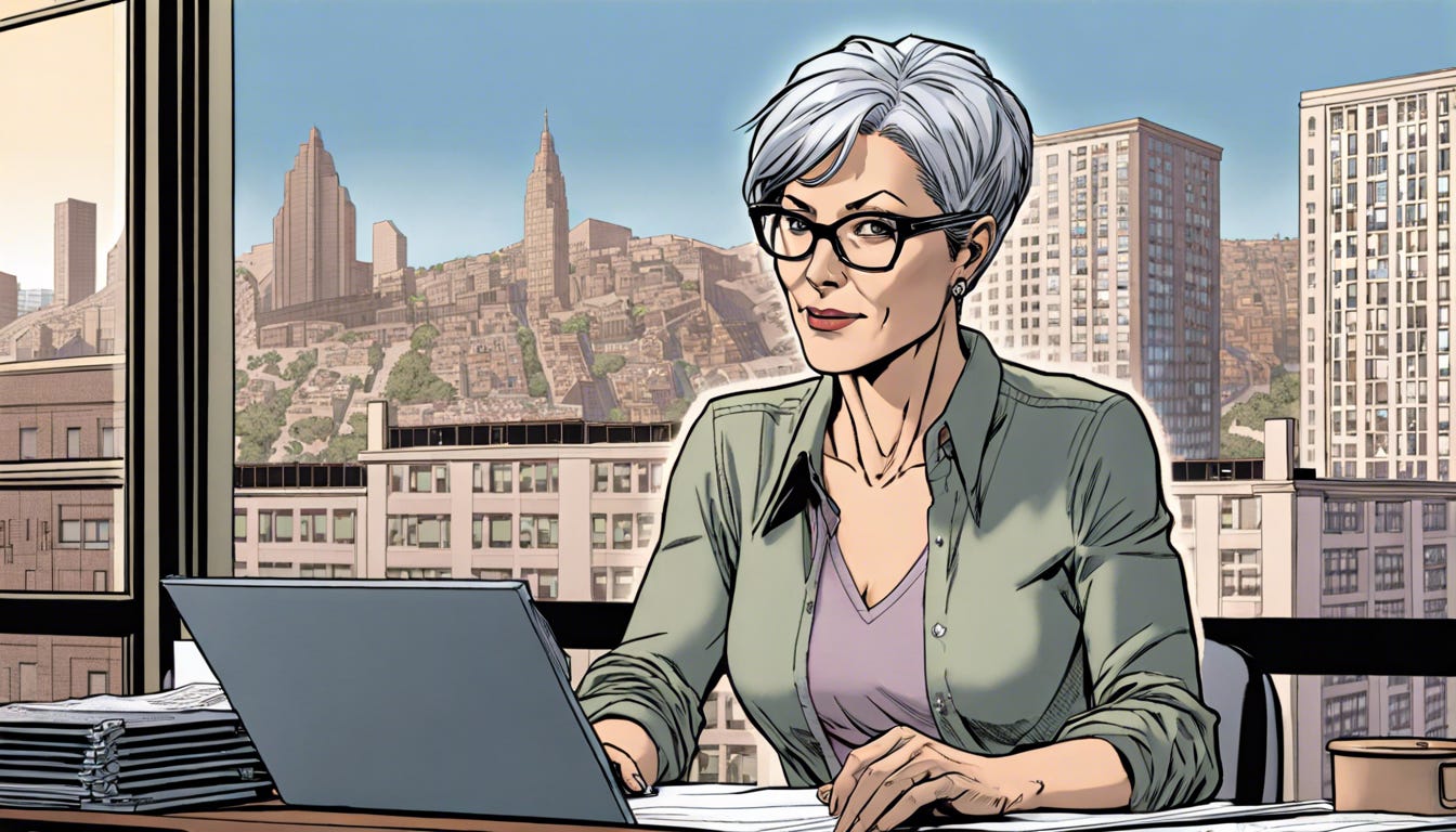 DALL-E image of woman working at her desk