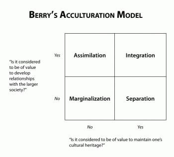 types of acculturation: assimilation, integration, marginalization, separation