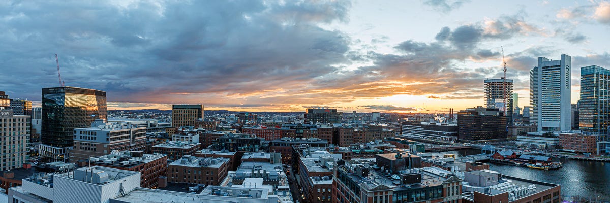 Panorama Photo of Boston and South Boston including the Blue Hills and Rooftops of Buildings