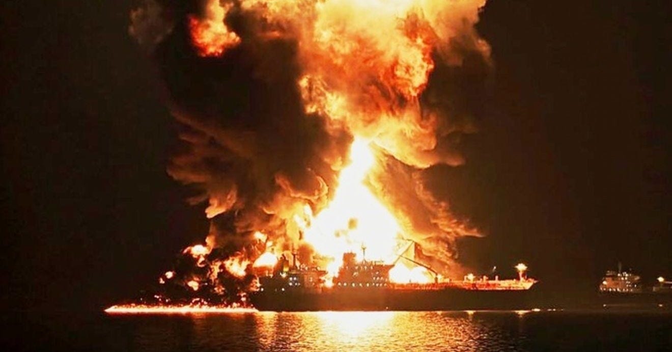 Iran escalates war at sea as ships burn in Strait of Hormuz, oil surges  past $100