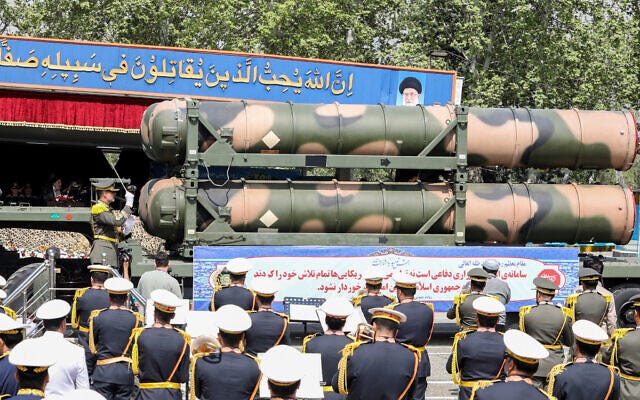 An Iranian military truck carries parts of an S-300 air defence missile system during a military parade as part of a ceremony marking the country's annual army day, in Tehran on April 17, 2024. (ATTA KENARE / AFP) An Iranian military truck carries parts of an S-300 air defence missile system during a military parade as part of a ceremony marking the country's annual army day, in Tehran on April 17, 2024. (ATTA KENARE / AFP)