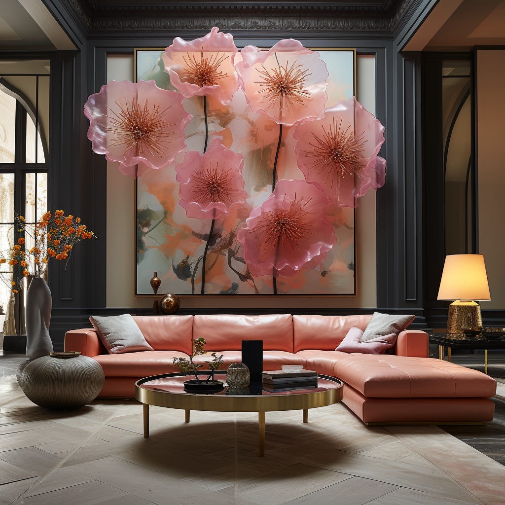 incredible original mixed media art work where the flowers come out from the wall as if growing, plush design interiors adelaide