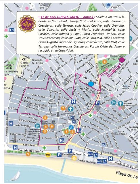 Map of the Procession Routes - Semana Santa Estepona 2025