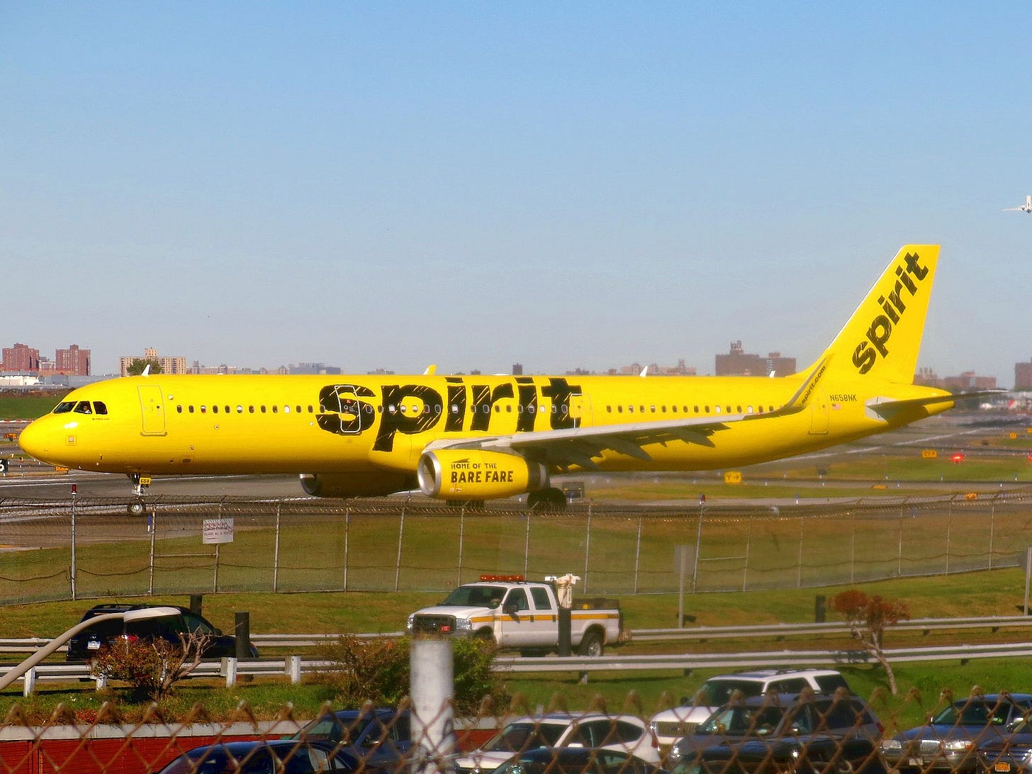 Spirit Airlines Airbus A321 in its iconic yellow livery