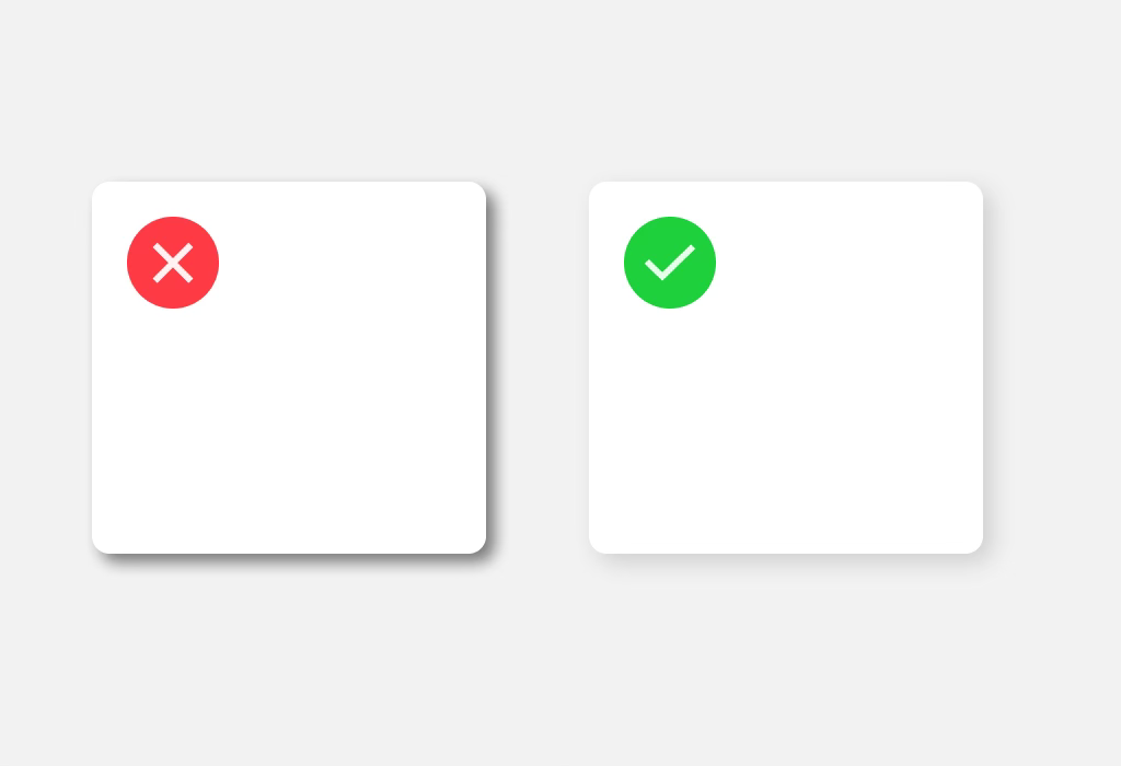 A bad and a good shadow in the UI are shown here.