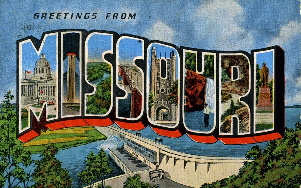 vintage 'Greetings from Missouri' picture postcard vintage 'Greetings from Missouri' picture postcard
