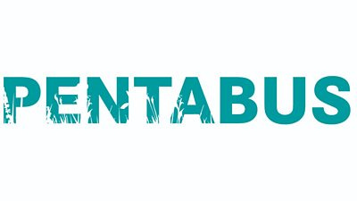 The text Pentabus in teal on a white background