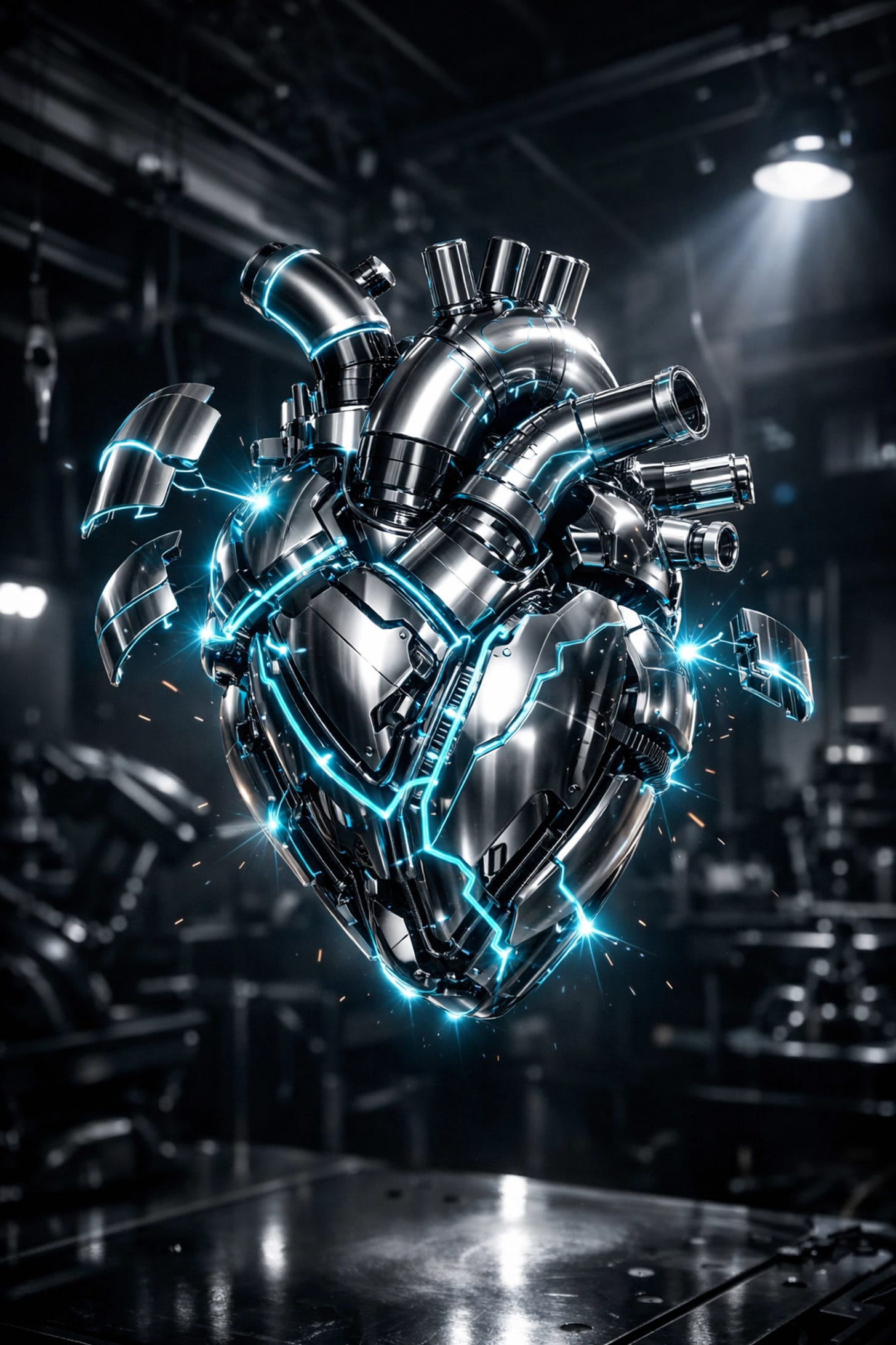 Mechanical heart with blueprints representing precision design philosophy in indie publishing and graphic novels.